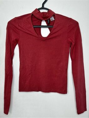 Pink Divided XS Long Sleeve Cutout Mock Neck Top